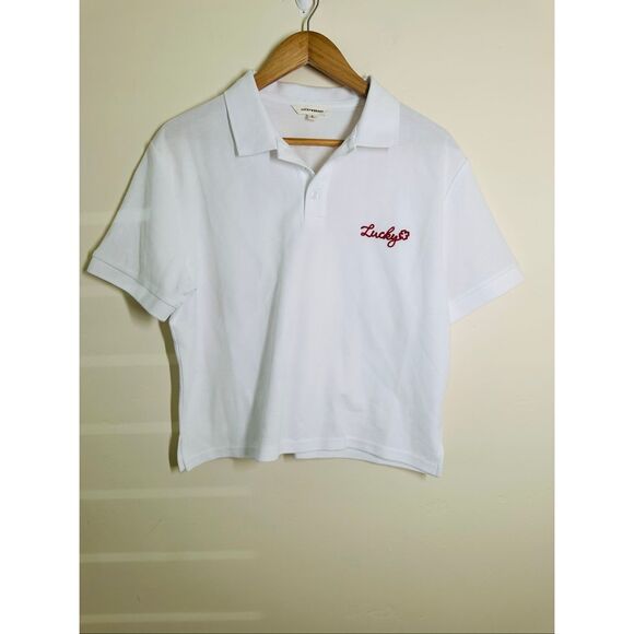 Lucky Brand White Short Sleeve Polo Shirt Size Small New - Picture 2 of 5